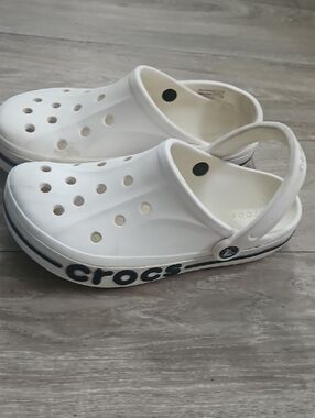 CROCS White Slip-On Clog with Navy Logo Trim